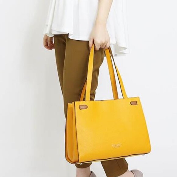 Kate Spade Large Lane Satchel Shoulder Bag Yellow Pebbled Leather Hobo Rare - Picture 12 of 13